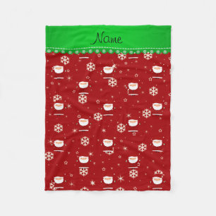 Personalized name santa red snowflakes stars fleece blanket