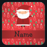 Personalized name santa red snowmen square sticker<br><div class="desc">Cute christmas santa gift ideas. Create your own custom Personalized just add name, monogram, or initials or saying on your cute cartoon santa with red suit, white beard, green mittens and hat with pompom, with a red and green snowman pattern background and red stripe. Cute santa gift ideas for kids...</div>