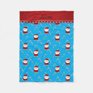 Personalized name santa sky blue candy canes fleece blanket