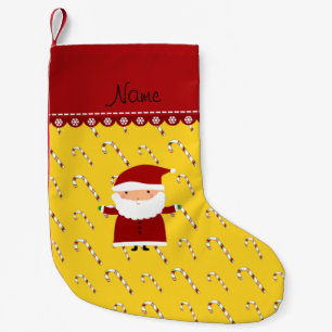 Personalized name santa yellow candy canes small christmas stocking