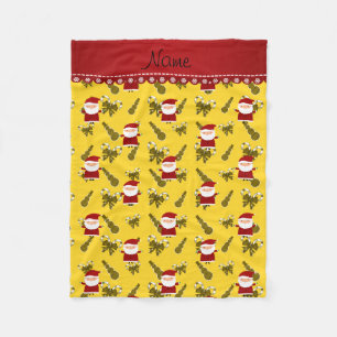 Personalized name santa yellow snowmen candy canes fleece blanket