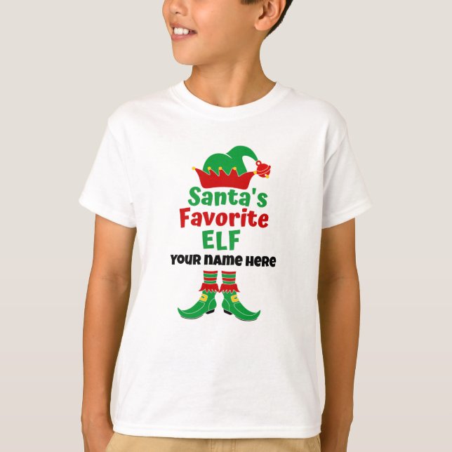 Personalized Name Santa's Favourite Elf  T-Shirt (Front)