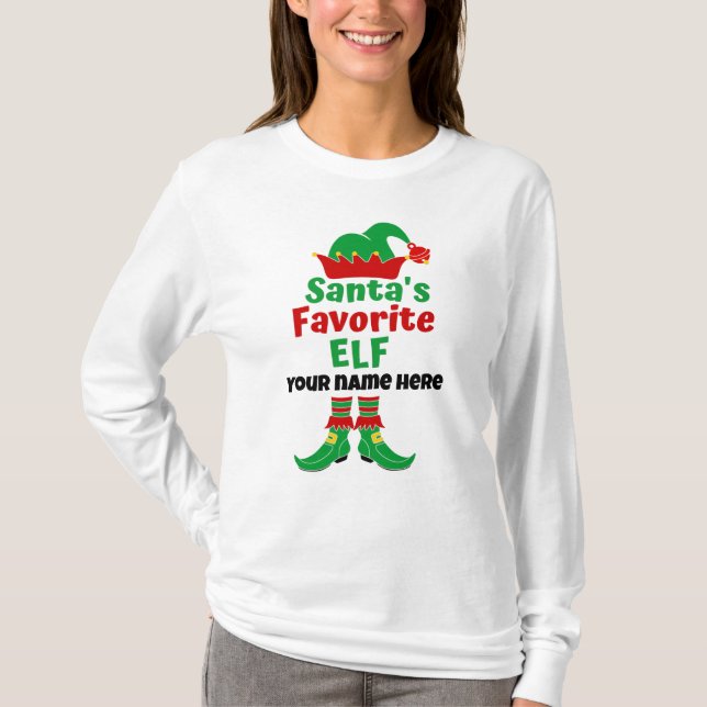 Personalized Name Santa's Favourite Elf  T-Shirt (Front)