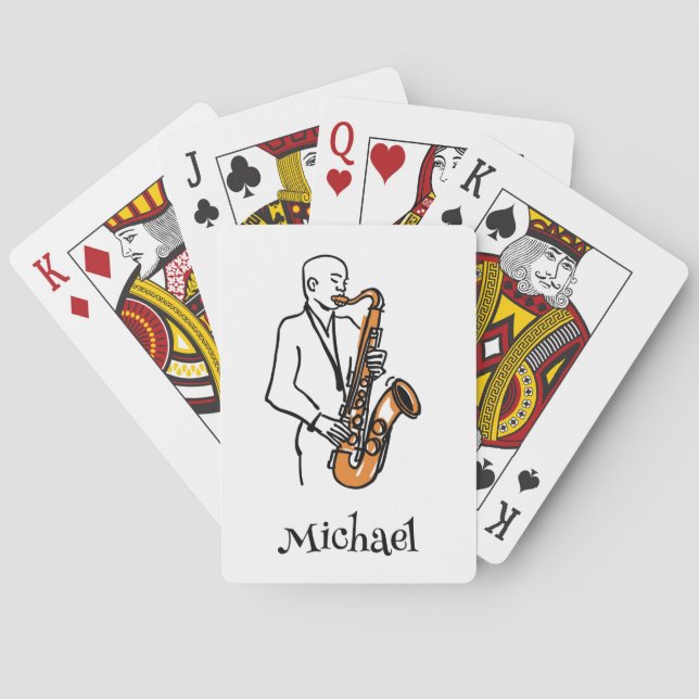Personalized Name Saxophone Player – Music Lover Playing Cards (Back)