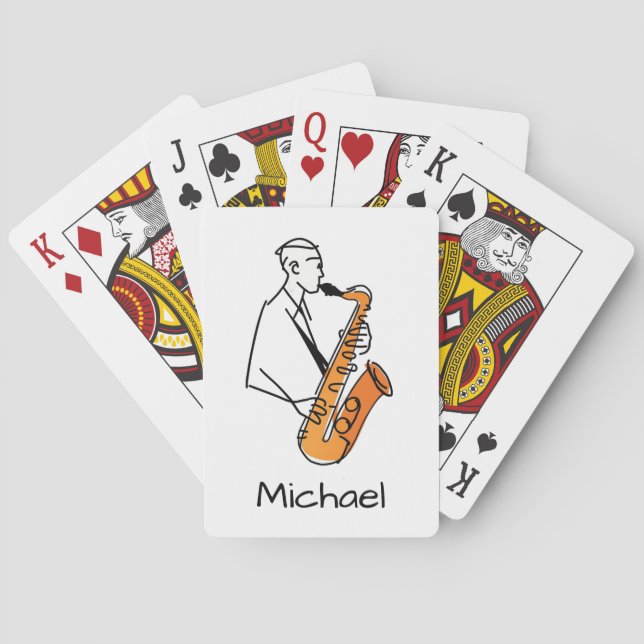Personalized Name Saxophone Player – Music Lover Playing Cards (Back)