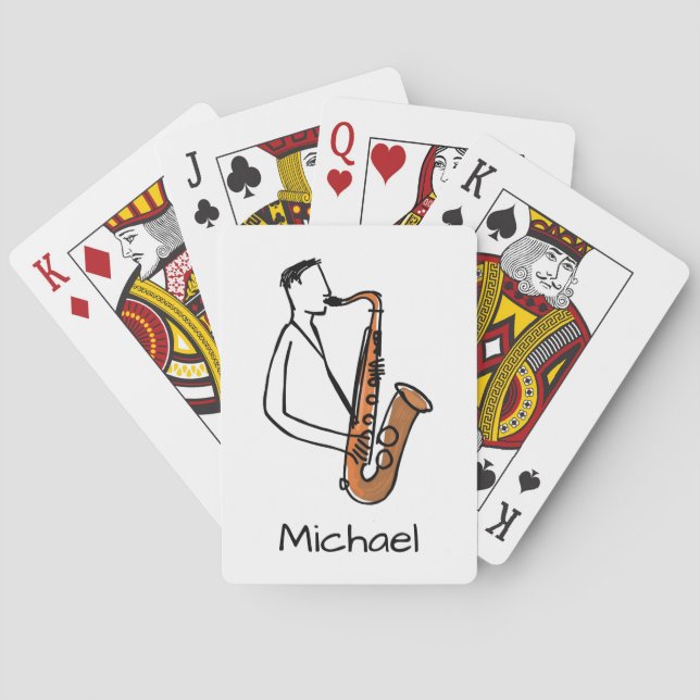 Personalized Name Saxophone Player – Music Lover Playing Cards (Back)