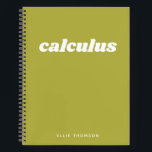 Personalized Name School Class Calculus Math Green Notebook<br><div class="desc">This sleek green spiral notebook features the word “calculus” in bold white text and a custom name at the bottom. Designed for students in advanced math classes, this notebook is perfect for lecture notes, problem sets, or exam prep. Ideal for high schoolers, college students, or STEM majors who want a...</div>