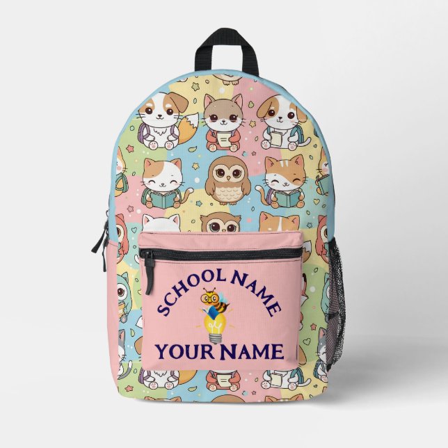 Personalized Name & School Cute Back to School  Printed Backpack (Front)