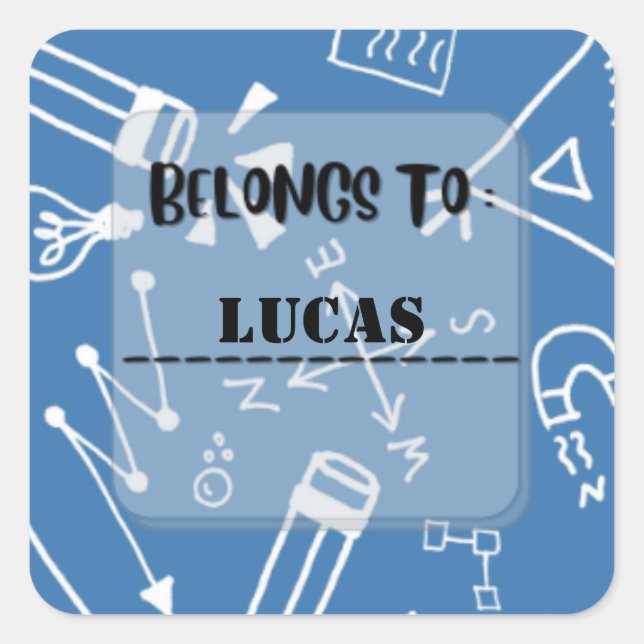 Personalized Name School Label Sticker Square (Front)