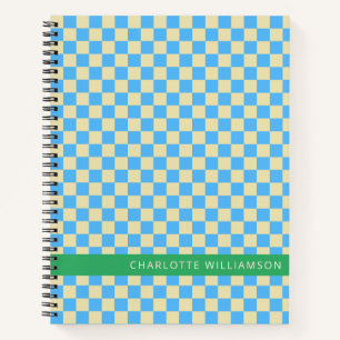 Personalized Name School Retro Chequerboard Blue Notebook