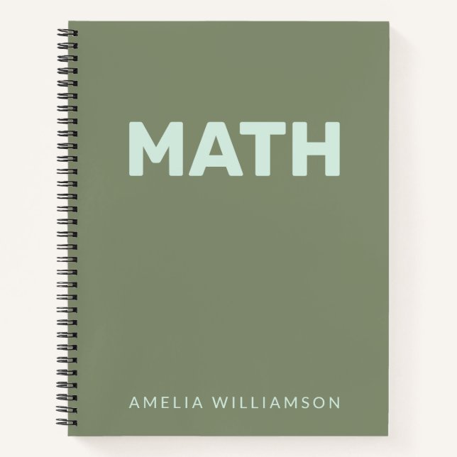 Personalized Name School Subject Green Student  Notebook (Front)