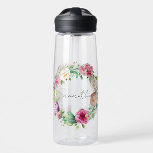 Personalized Name Script Flowers Wreath Rose Water Bottle