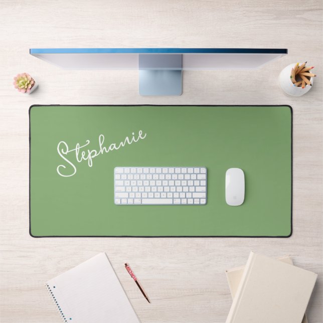 Personalized Name Script Minimalist Sage Green Desk Mat (Office 1)