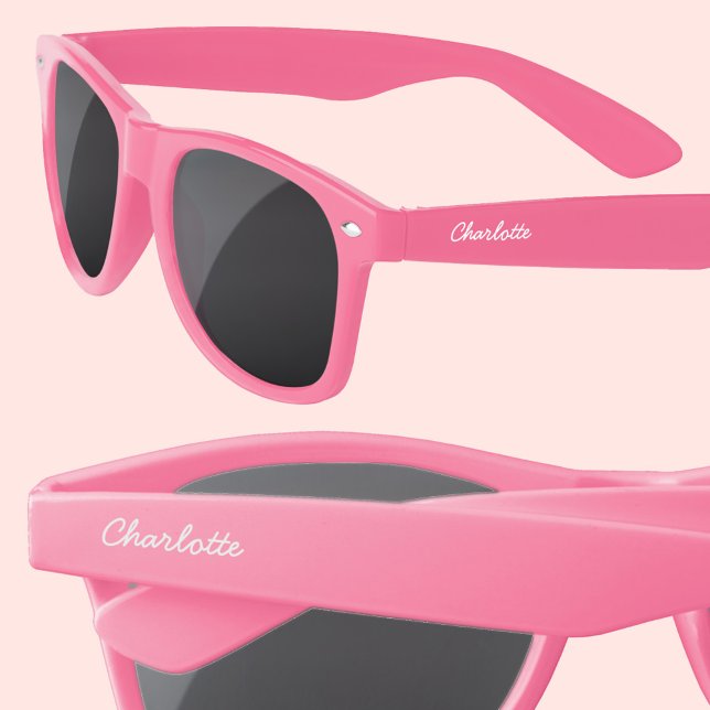 Personalized Name Script Text Sunglasses (Personalized script custom name sunglasses in pink, or your choice of color)