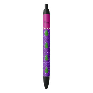 Personalized name sea turtle purple glitter black ink pen