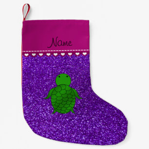 Personalized name sea turtle purple glitter small christmas stocking