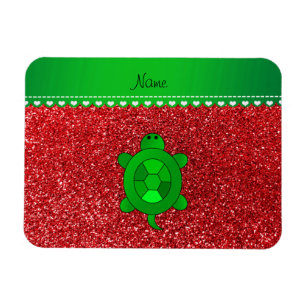 Personalized name sea turtle red glitter magnet