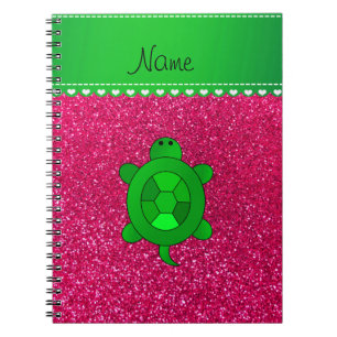 Personalized name sea turtle rose pink glitter notebook
