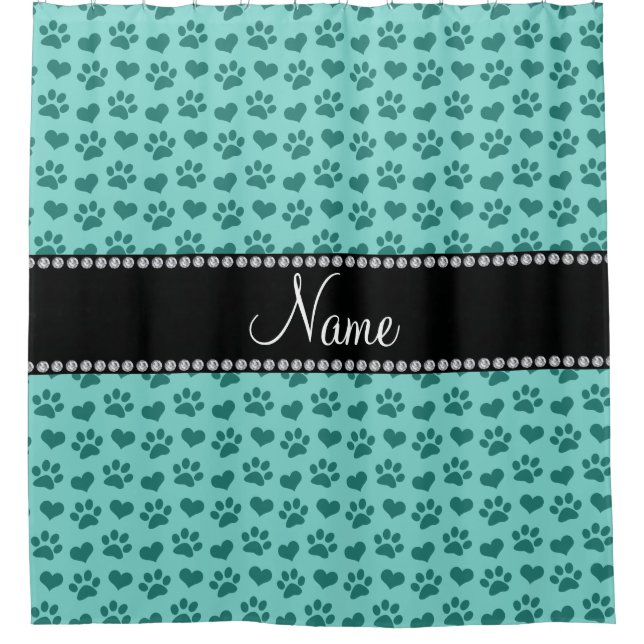 Personalized name seafoam green hearts and paws (Front)