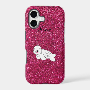 Personalized name seal pup pink glitter