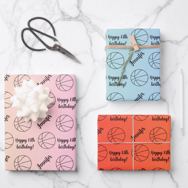 Personalized Name Sentiment Sport Basketball Theme Wrapping Paper Sheet (Front)