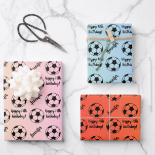 Personalized Name Sentiment Sport Soccer Birthday Wrapping Paper Sheet