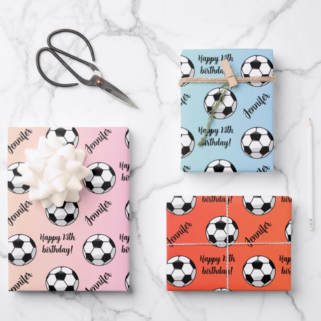 Personalized Name Sentiment Sport Soccer Birthday Wrapping Paper Sheet (Front)