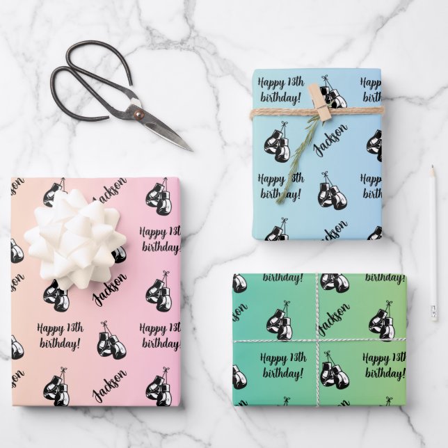 Personalized Name Sentiment Sport Theme Boxing Wrapping Paper Sheet (Front)
