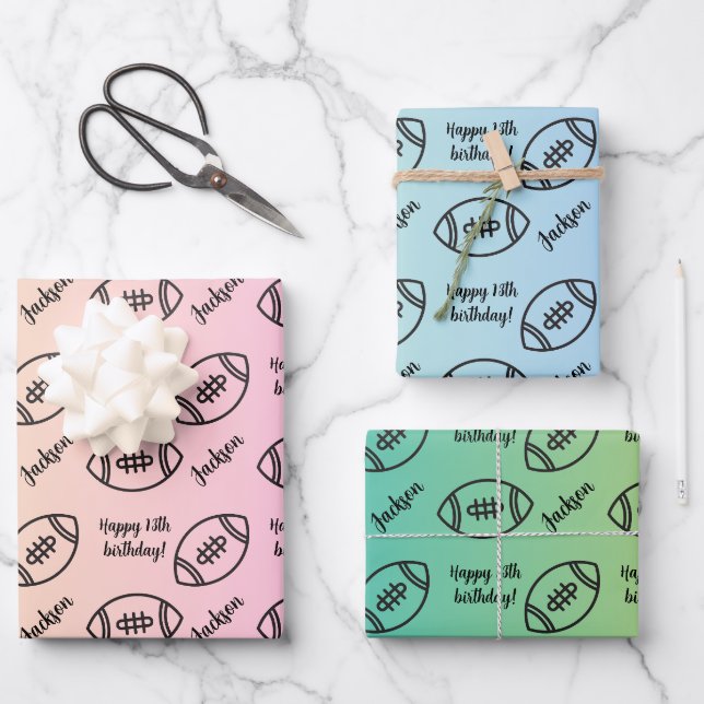 Personalized Name Sentiment Sport Theme Football Wrapping Paper Sheet (Front)
