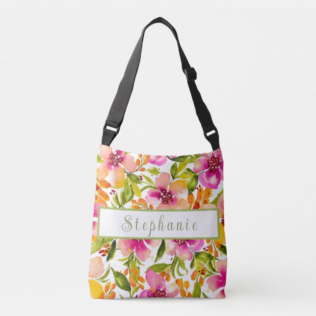 Personalized Name - Serena Watercolor Floral  Crossbody Bag (Front)