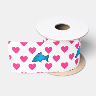 Personalized name shark pink hearts polka dots satin ribbon
