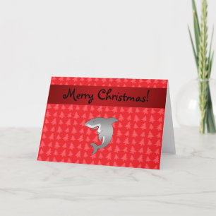 Personalized name shark red christmas trees holiday card