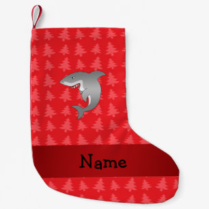 Personalized name shark red christmas trees small christmas stocking