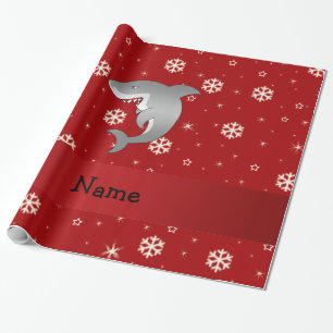 Personalized name shark red snowflakes wrapping paper