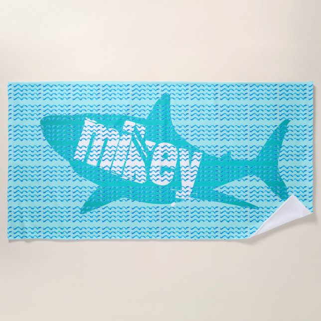 Personalized Name Shark Waves Custom Colours Beach Towel (Front)