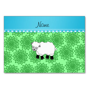 Personalized name sheep green flowers table number