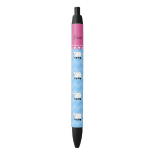Personalized name sheep pastel blue chevrons black ink pen