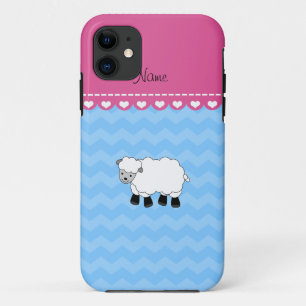 Personalized name sheep pastel blue chevrons iPhone 11 case