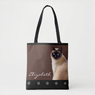 Personalized Name Siamese Cat Tote Bag