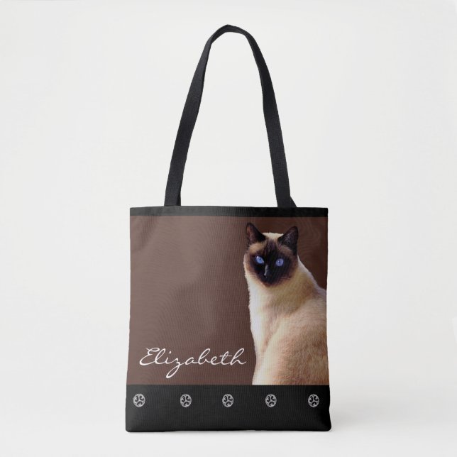 Personalized Name Siamese Cat Tote Bag (Front)