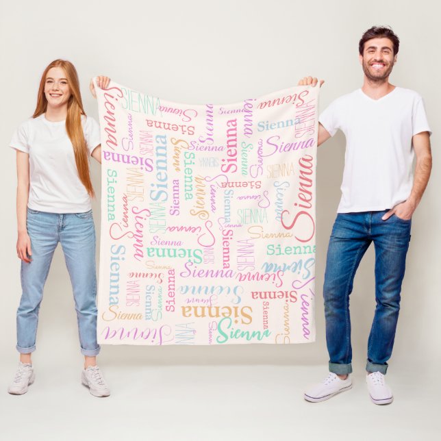 Personalized name sienna pastel multi colour fleece blanket (In Situ)