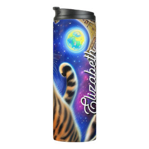 Personalized Name Silly Cat in Space World Meme Thermal Tumbler