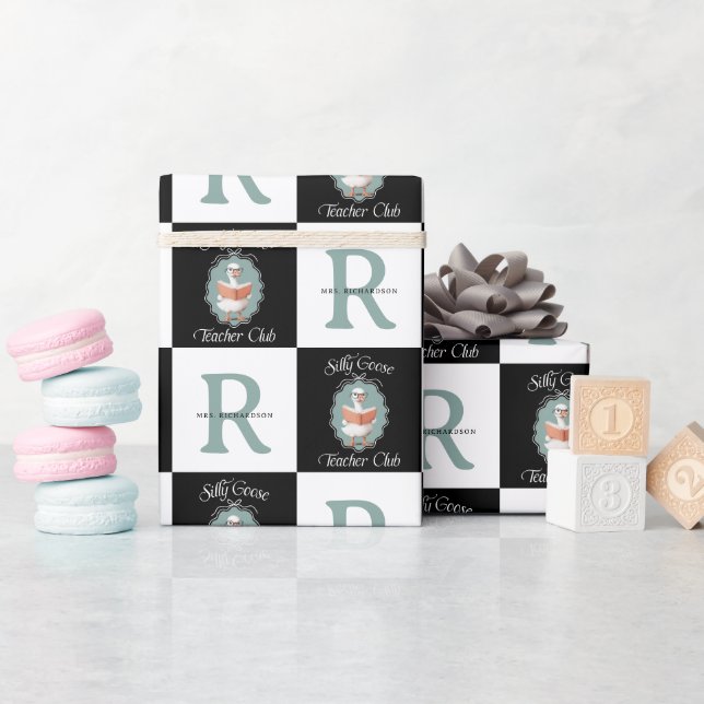 Personalized Name Silly Goose Teacher Club Wrapping Paper (Baby Shower)