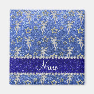 Personalized name silver fairy gold stars blue gli magnet