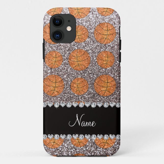 Personalized name silver glitter basketballs Case-Mate iPhone case (Back)