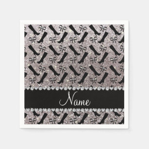 Personalized name silver glitter boots bows napkin
