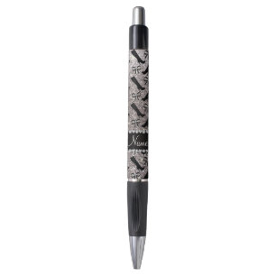 Personalized name silver glitter boots bows pen