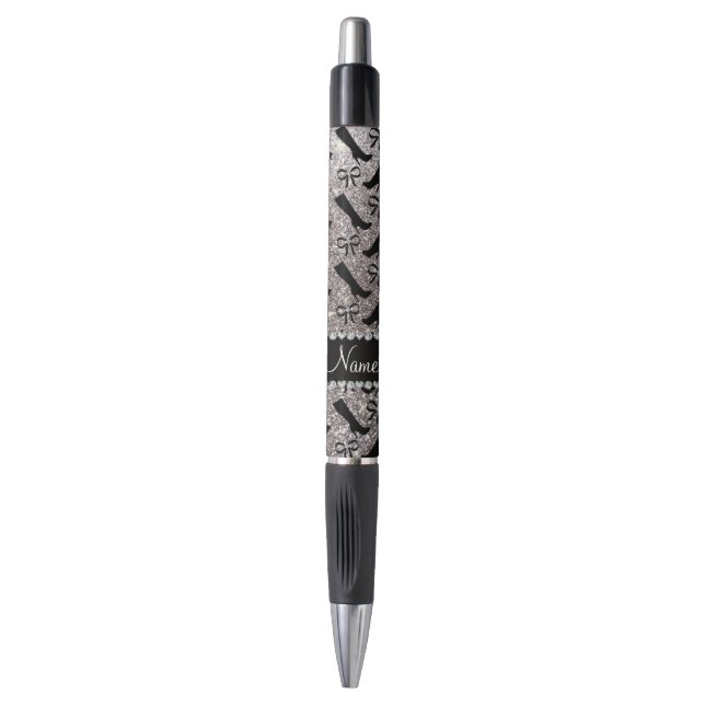 Personalized name silver glitter boots bows pen (Front Vertical)