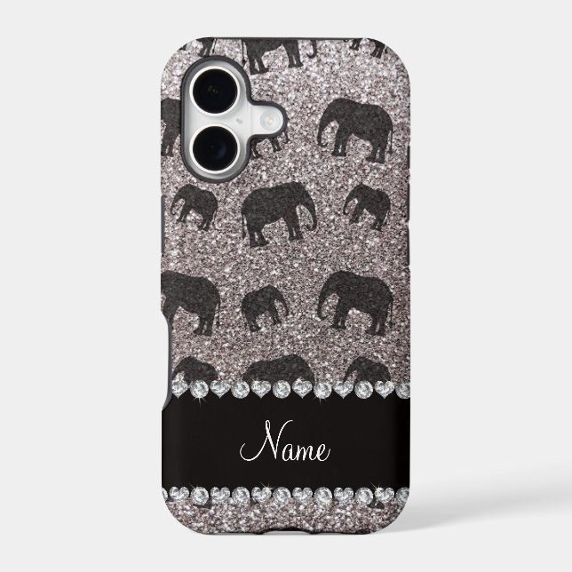 Personalized name silver glitter elephants (Back)