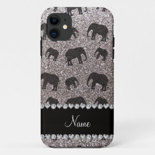 Personalized name silver glitter elephants iPhone 11 case